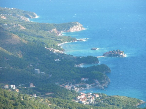 Sveti Stefan sticking out of the Adriatic coastline