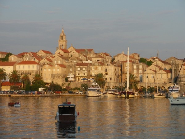 The town of Korcula at dusk